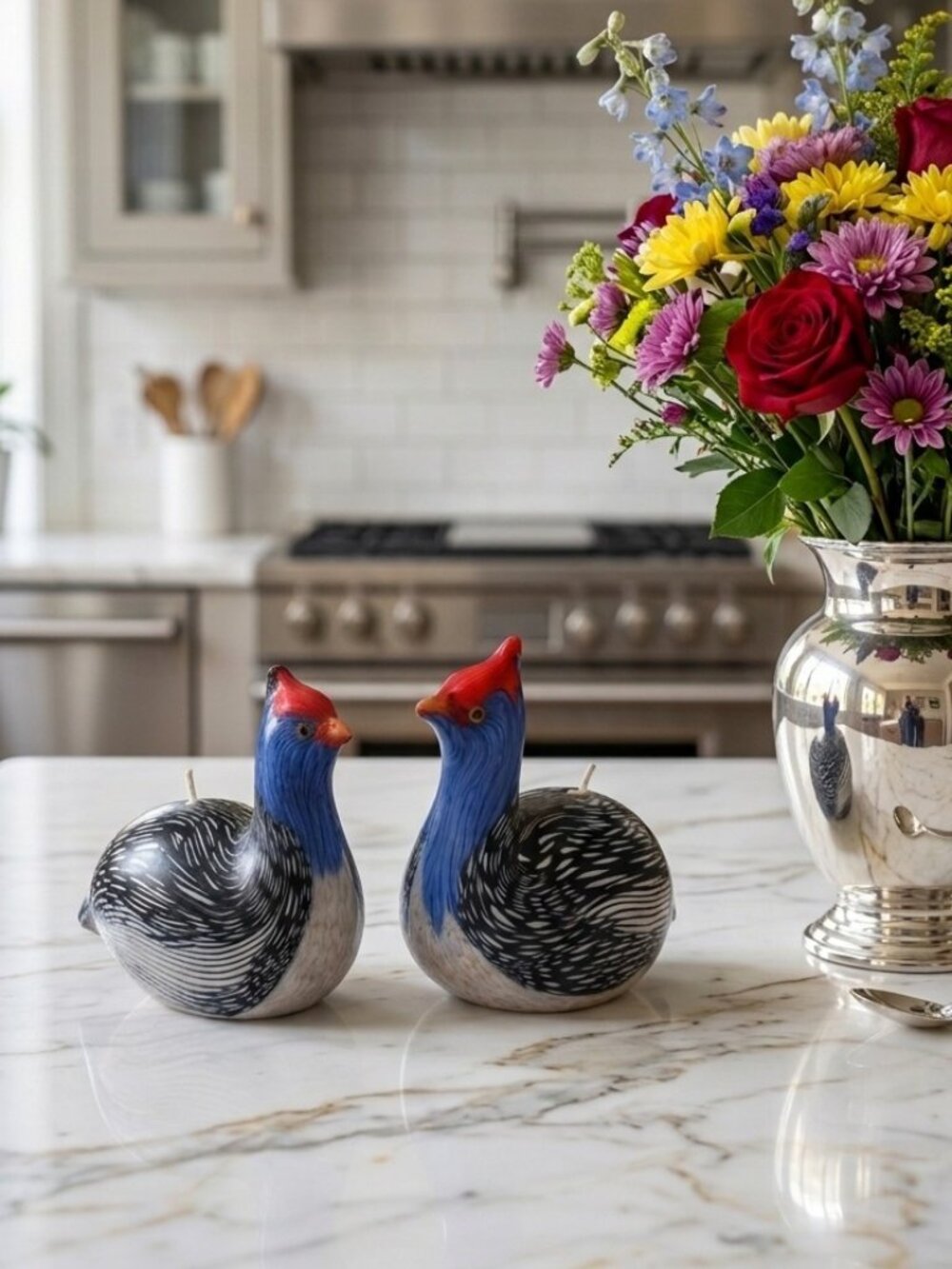 Swazi Candles Guineafowl Birds Handmade Wax Sculptures African Folk Art Set of 2